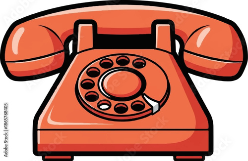 A retro orange rotary telephone with a handset resting on its base