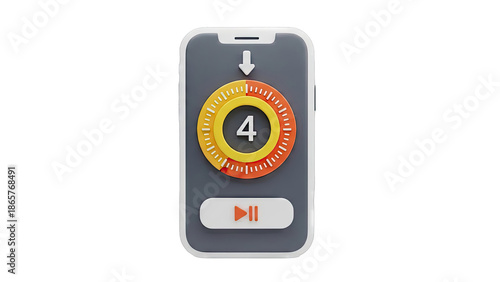 Smartphone with Countdown Timer and Play/Pause Controls