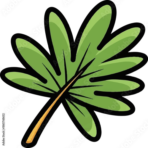 Stylized green leaf with a thick black outline and a vibrant orange stem