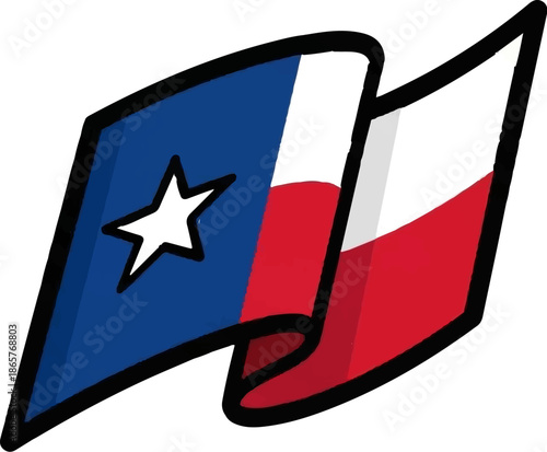 A waving flag with a blue stripe and a white star, next to red and white stripes