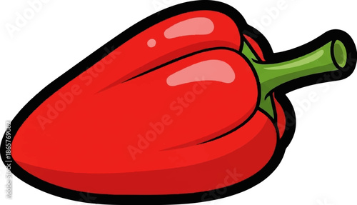 A bright red bell pepper with a green stem, presented on a white background