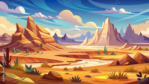Panoramic desert landscape designed as background with copy space