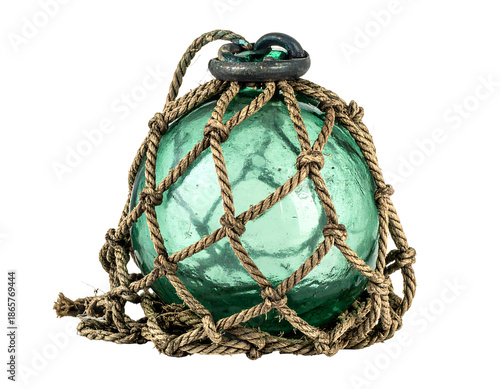 Vintage Glass Float Encased in Weathered Rope Net