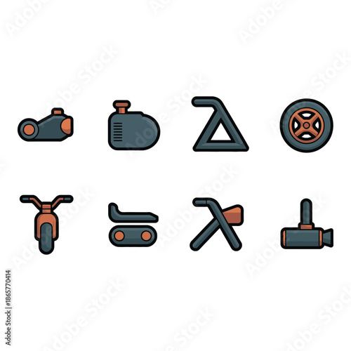 Motorbike parts and accessories icons set