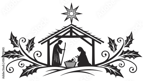 
Nativity Scene Silhouette Set Holy Family Christmas Illustration