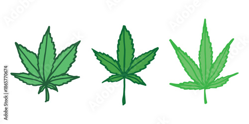 Set of hand drawn cannabis leaf Medicine marijuana Hemp leaves clipart in doodle style Single element for print, web, design, decor