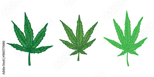 Set of hand drawn cannabis leaf Medicine marijuana Hemp leaves clipart in doodle style Single element for print, web, design, decor