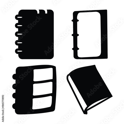 Book and notebook icons set: education, learning, office symbols Vector