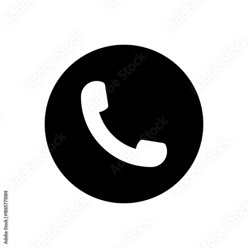 Black circle with a white phone receiver icon symbolizing communication and contact