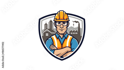 Construction worker in hard hat and safety vest.