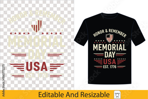 Honor & Remember Memorial Day USA Flag Graphic T-Shirt Design memorial, day, usa, tshirt, design, 