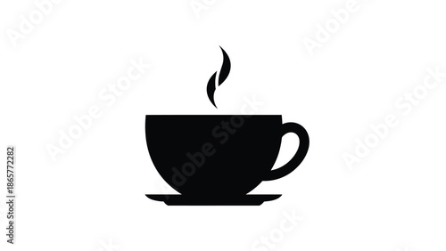 Simple black silhouette of a hot cup of coffee with rising steam