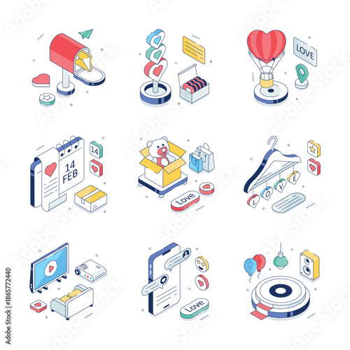 Have a look at this amazing valentines day isometric illustrations set in modern style