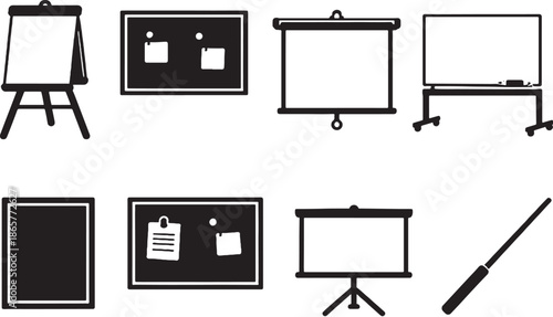Student Learning Objects Teacher Black Silhouette Icon Bundle eps