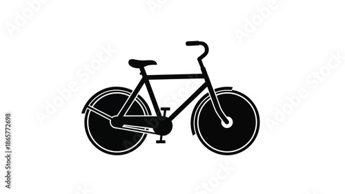 Simple black silhouette of a classic bicycle with visible wheels and handlebars