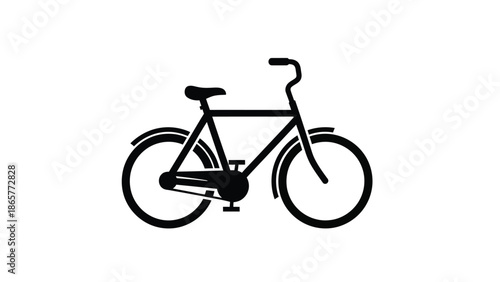 Simple black and white illustration of a classic bicycle design
