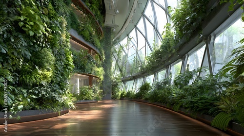 eco architecture visualization background lush plants and clean tech