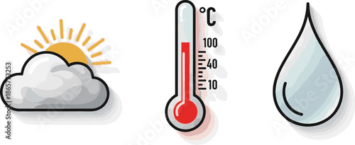 Weather Symbols in Simple Flat Design with Soft Color Palette and Clean Lines for Infographic Elements
