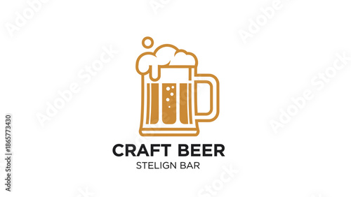 Craft Beer Logo Design with Mug and Bubbles.
