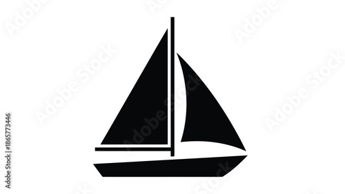 Simple black silhouette of a sailboat on a white background