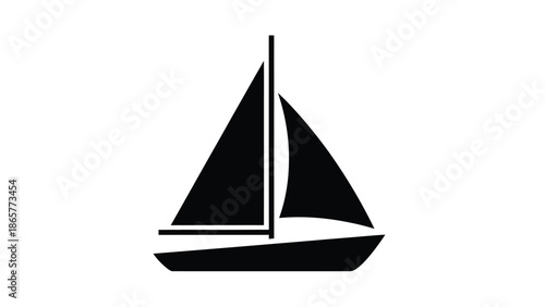 A simple black silhouette of a sailboat on a white background