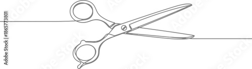 Scissors cutting through a line