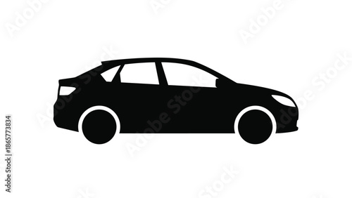Simple black silhouette of a modern sedan car with visible wheel arches
