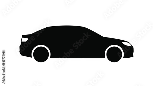 Simple black silhouette of a modern sedan car side view illustration