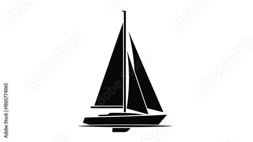 Simple black silhouette of a sailboat on a white background