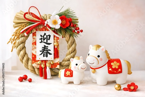 Wallpaper Mural Japanese New Year Horse Decoration with Kadomatsu and Traditional Ornament Torontodigital.ca