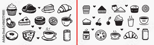 bakery food icons, bread pastry silhouettes, cafe menu graphics, baked goods vector, dessert illustration pack, food silhouette collection, kitchen bakery symbols, sweet food icons, cafe lifestyle gra