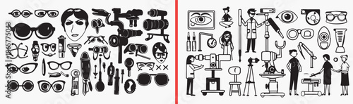 office workspace icons, work desk silhouette pack, business object symbols, professional office graphics, workplace illustration set, corporate lifestyle icons, desk accessory silhouettes, work enviro