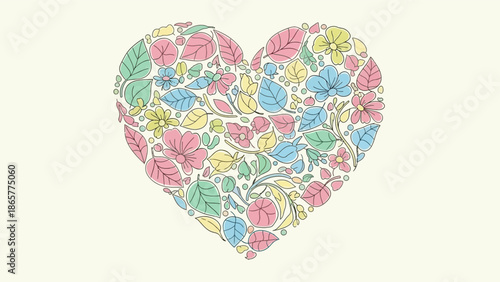 Colorful floral heart shape on a plain background.
