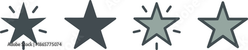 Collection of star icons showing various styles from solid to outlined with radiating lines