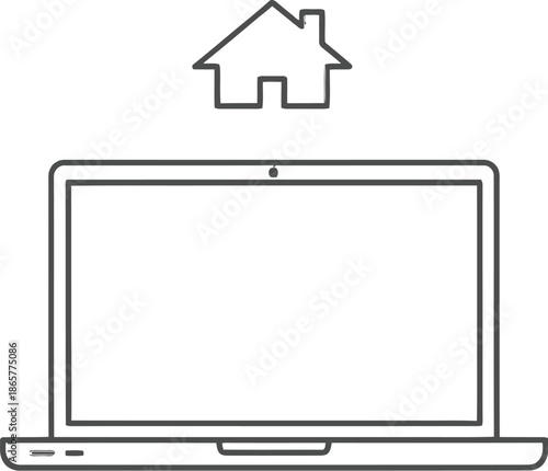 Laptop with house icon on white background