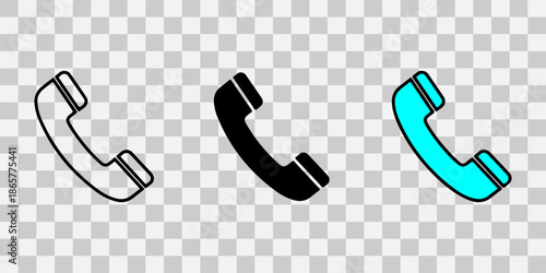 Set of three different colored telephone icons