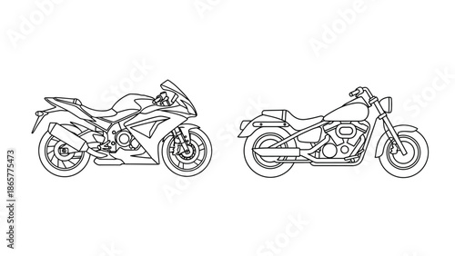 Detailed outline illustration of two different motorcycle designs side views