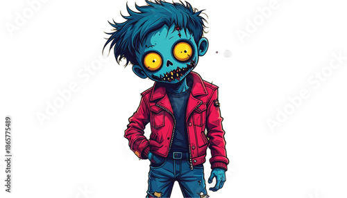 Cartoon Zombie Boy with Red Jacket and Yellow Eyes.