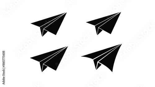Four black paper airplanes arranged in a square formation on a white background
