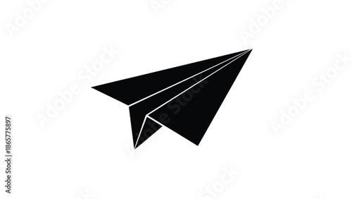 Simple black and white illustration of a paper airplane on a white background