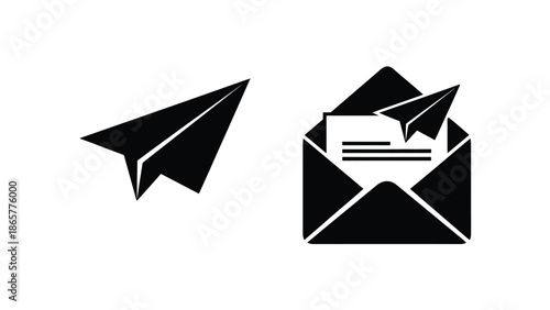 Paper airplanes and an envelope illustration in a simple black and white design