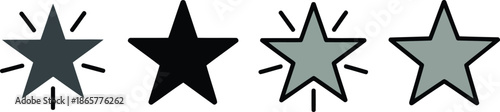 Group of star symbols presented in solid black and outlined gray with sparkle effects