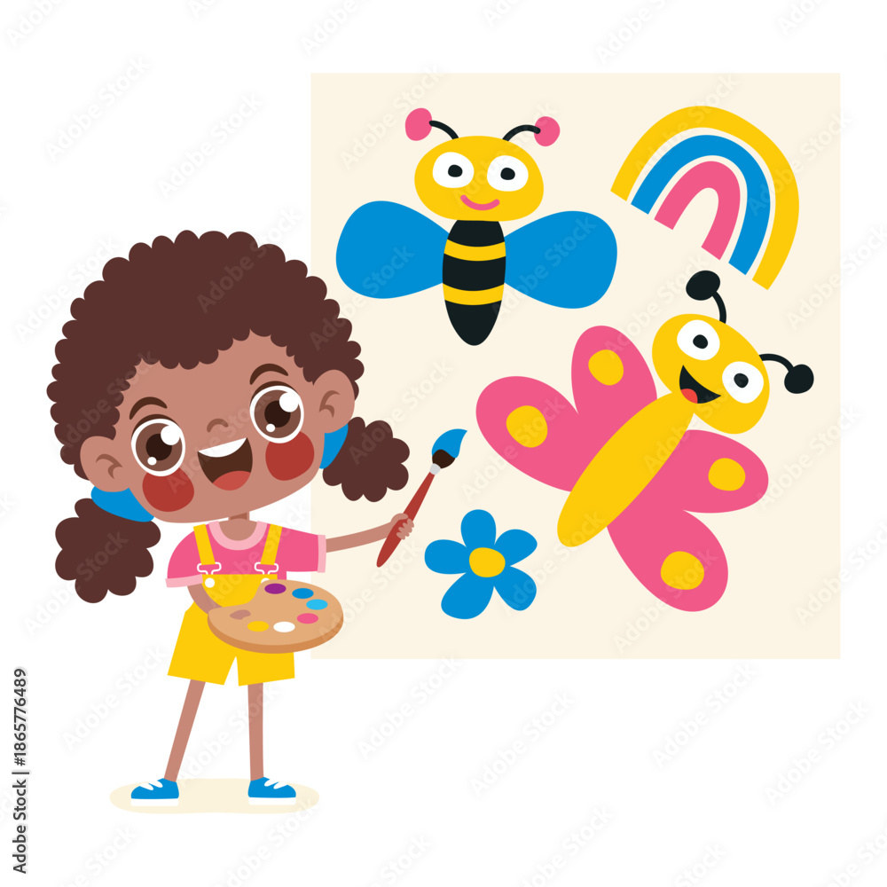 Naklejka premium Cartoon Kids Drawing On Wall