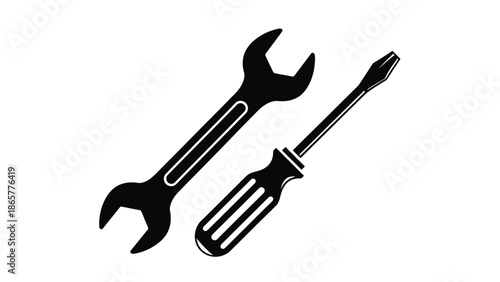 A simple illustration featuring a wrench and a flathead screwdriver tool