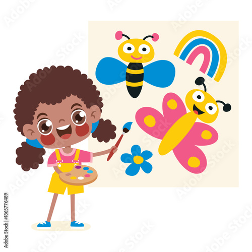 Cartoon Kids Drawing On Wall