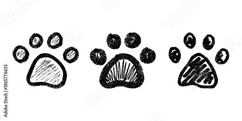 Set of hand drawn cute cat's paw Cat, dog, animal footprint in doodle style Single element for print, web, design, decor, greeting cards, children's prints