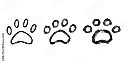 Set of hand drawn cute cat's paw Cat, dog, animal footprint in doodle style Single element for print, web, design, decor, greeting cards, children's prints