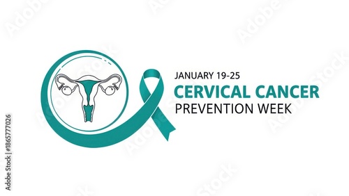 Cervical cancer prevention week awareness ribbon logo on white background