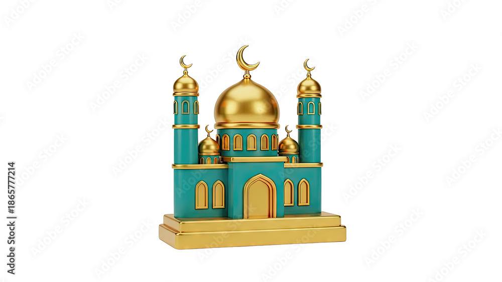 Obraz premium Gold and Teal Mosque with Crescent Moons