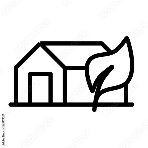 Eco residential house icon with leaf symbol representing sustainable living, green home, and environmentally friendly housing concept.